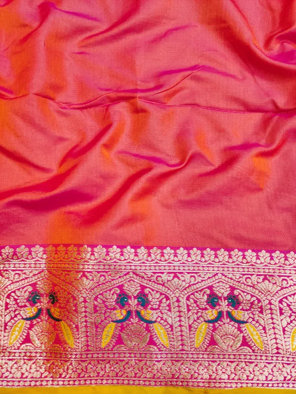Gold_And_Rani_Banarasi_Silk_Saree_And_Unstitched_Blouse_For_Women