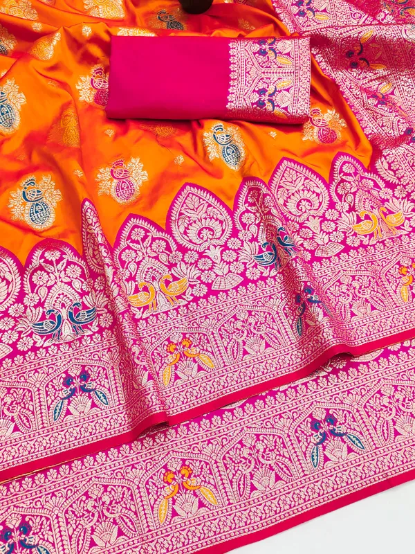Rani_Banarasi_Silk_Saree_And_Unstitched_Blouse_For_Women