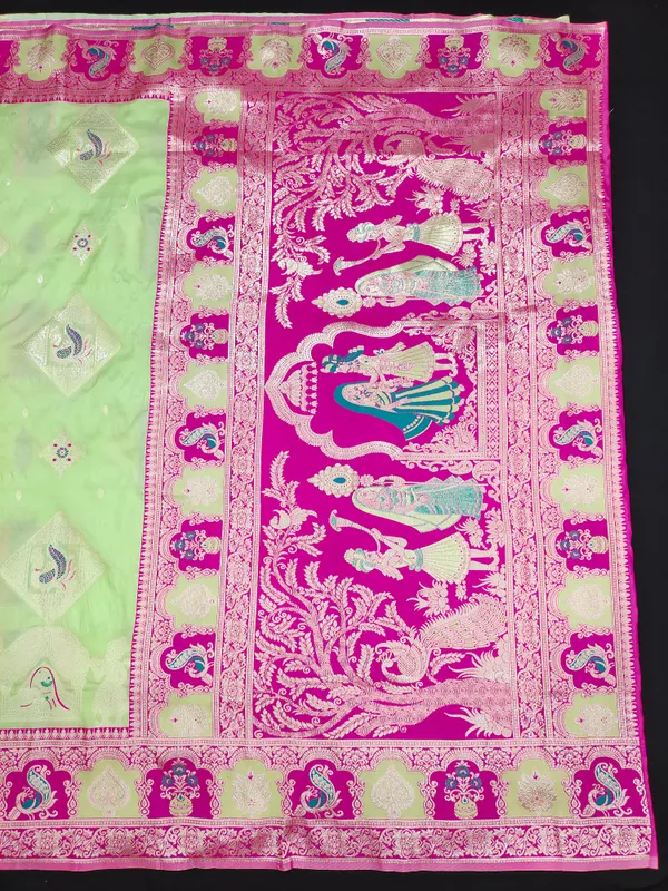 Pista_And_Rani_Banarasi_Silk_Saree_And_Unstitched_Blouse_For_Women