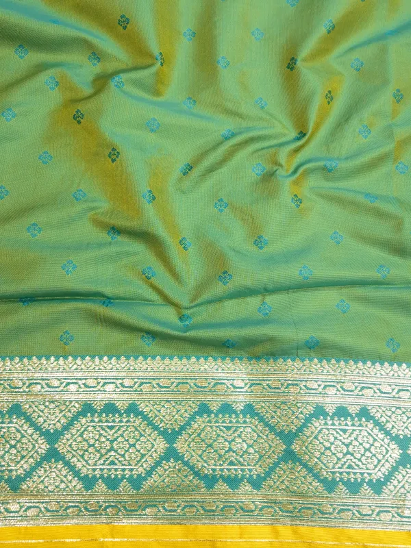 Yellow_Silk_Saree_With_Green_Printed_Border_for_Women