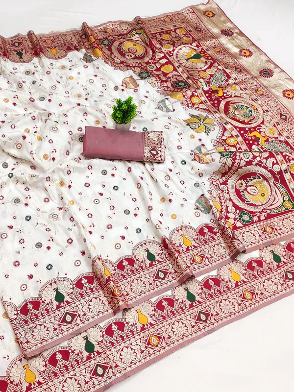 Maroon_Banarasi_Silk_Saree_And_Unstitched_Blouse_For_Women