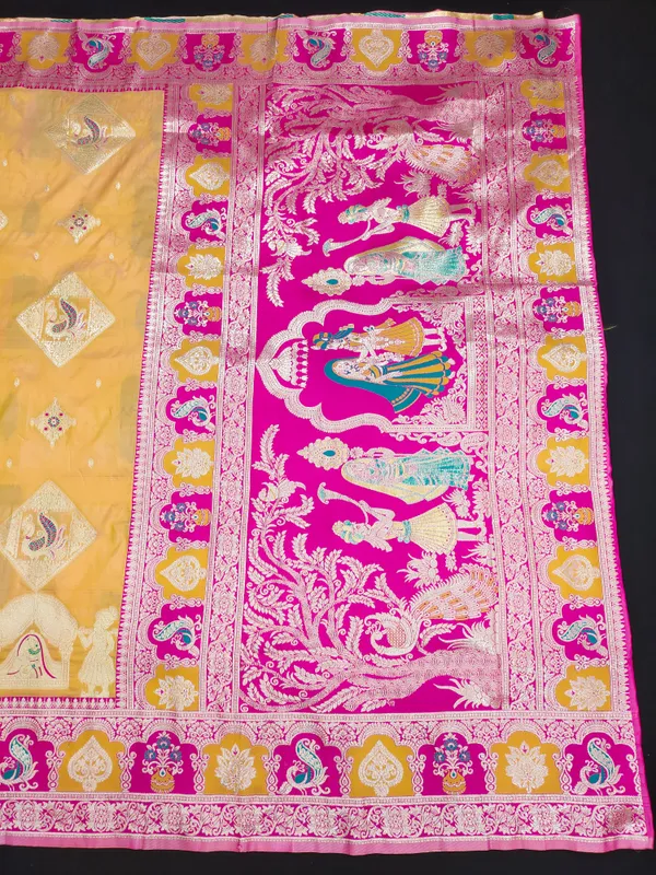 Gold_And_Rani_Banarasi_Silk_Saree_And_Unstitched_Blouse_For_Women