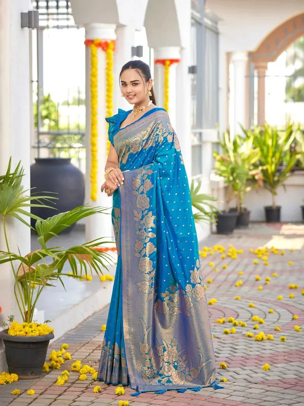 Royal_Blue_Golden_Floral_Silk_Saree_|_Wedding_&_Festive_Saree