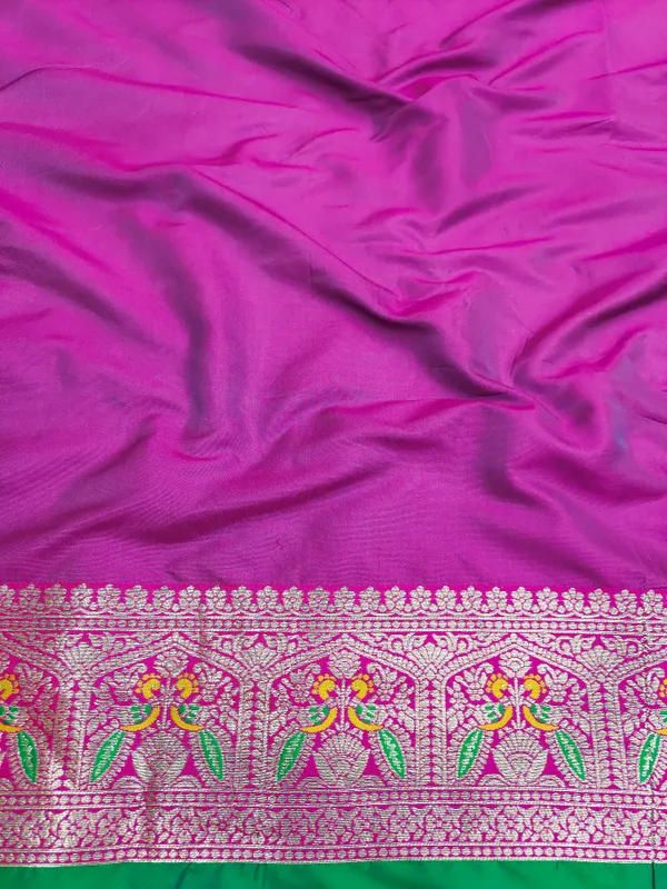 Green_And_Rani_Banarasi_Silk_Saree_And_Unstitched_Blouse_For_Women