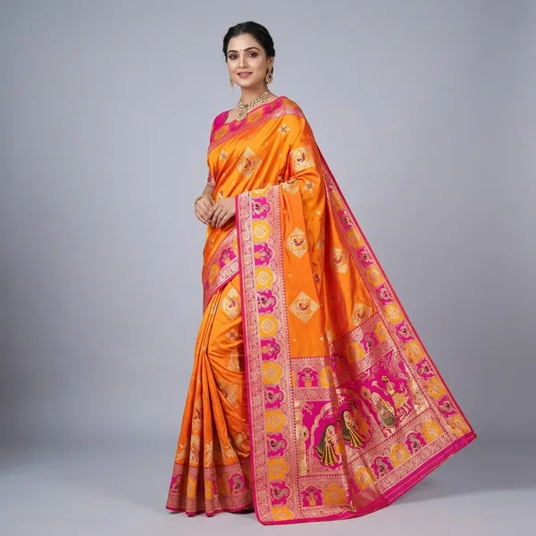 Pink_Banarasi_Silk_Saree_And_Unstitched_Blouse_For_Women