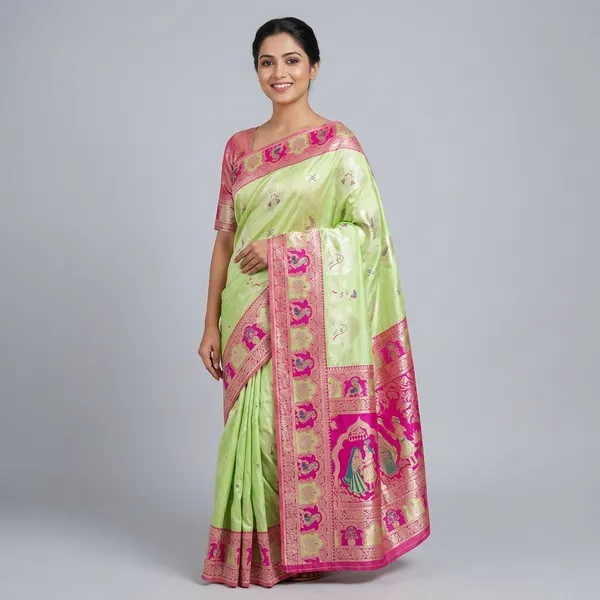 Pista_And_Rani_Banarasi_Silk_Saree_And_Unstitched_Blouse_For_Women