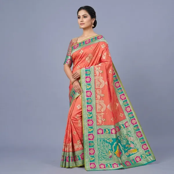 Rani_And_Green_Banarasi_Silk_Saree_And_Unstitched_Blouse_For_Women