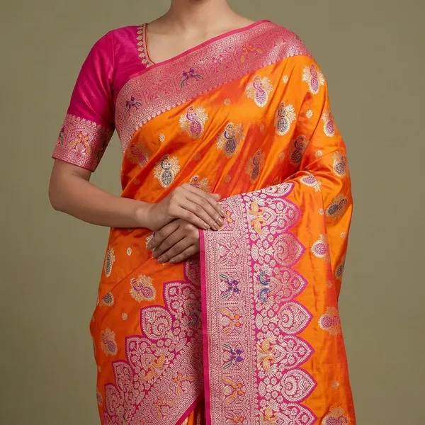 Rani_Banarasi_Silk_Saree_And_Unstitched_Blouse_For_Women