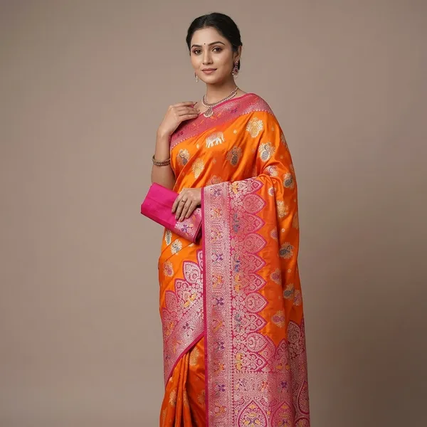 Rani_Banarasi_Silk_Saree_And_Unstitched_Blouse_For_Women