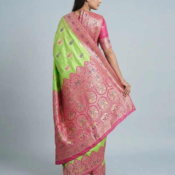 Pista_And_Rani_Banarasi_Silk_Saree_And_Unstitched_Blouse_For_Women
