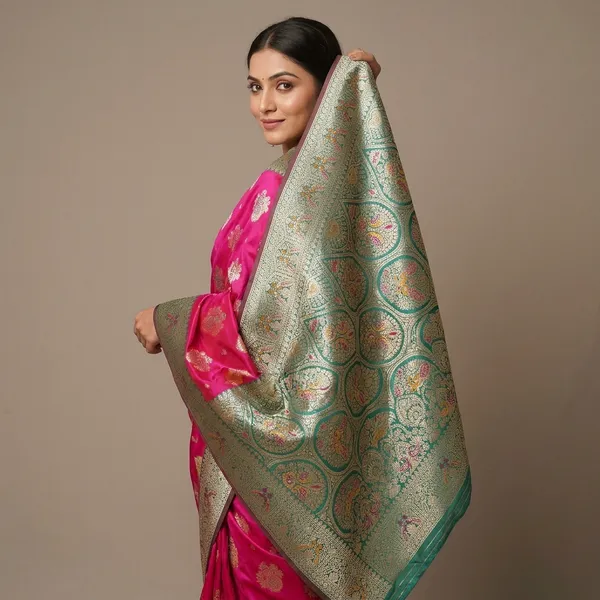 Rani_And_Green_Banarasi_Silk_Saree_And_Unstitched_Blouse_For_Women