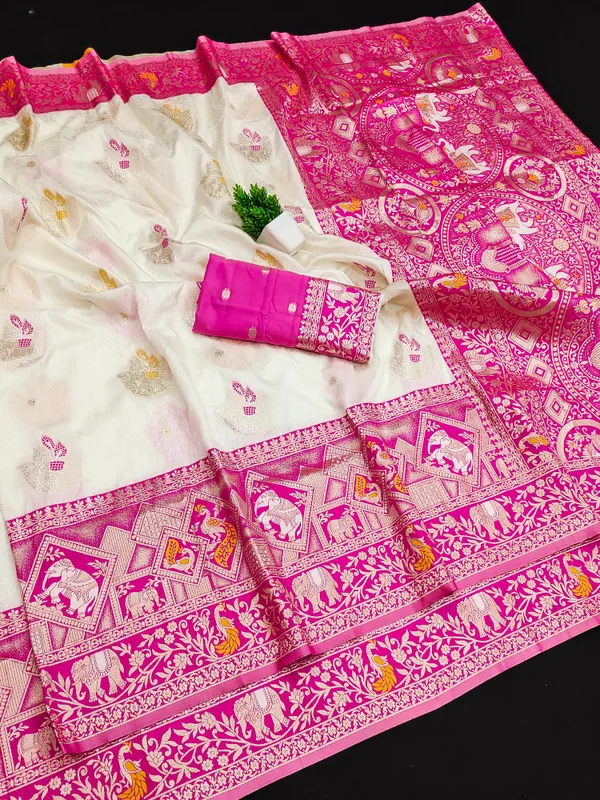 White_And_Pink_Traditional_Saree_for_Women