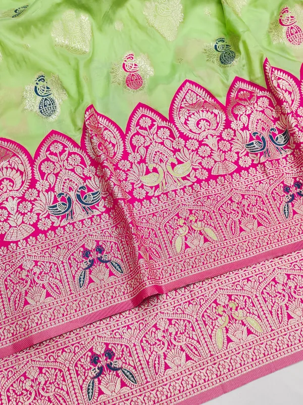 Pista_And_Rani_Banarasi_Silk_Saree_And_Unstitched_Blouse_For_Women