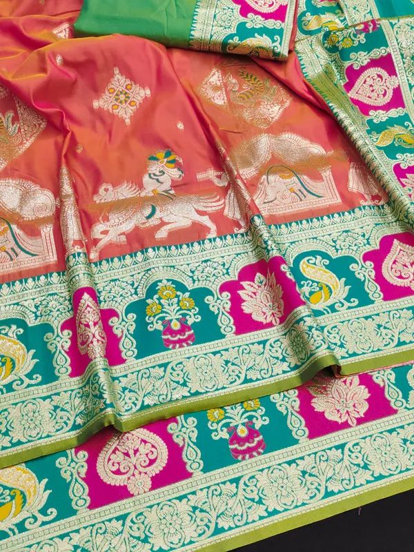 Rani_And_Green_Banarasi_Silk_Saree_And_Unstitched_Blouse_For_Women