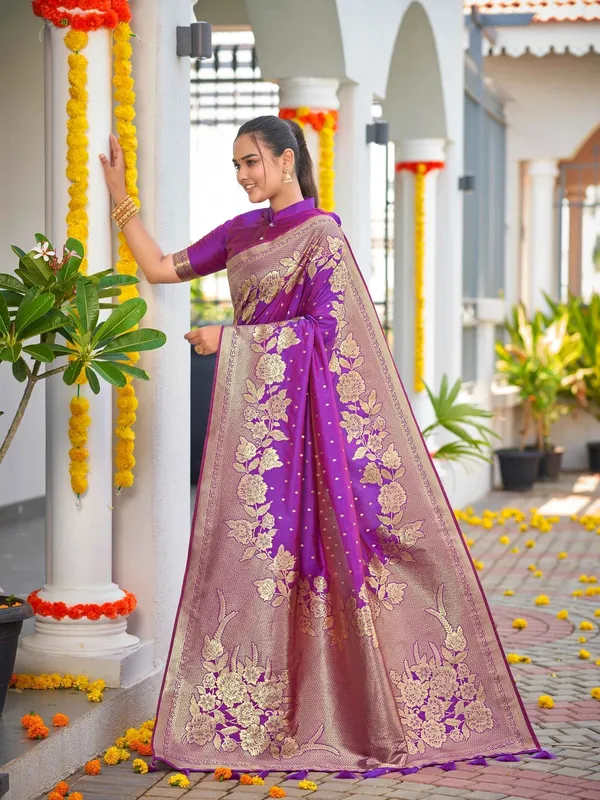 Violet_Golden_Floral_Silk_Saree_|_Designer_Wedding_Saree