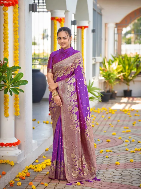 Violet_Golden_Floral_Silk_Saree_|_Designer_Wedding_Saree