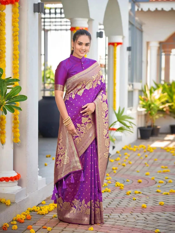 Violet_Golden_Floral_Silk_Saree_|_Designer_Wedding_Saree
