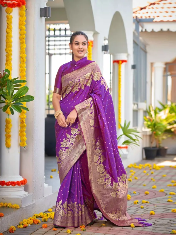 Violet_Golden_Floral_Silk_Saree_|_Designer_Wedding_Saree