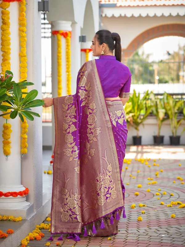 Violet_Golden_Floral_Silk_Saree_|_Designer_Wedding_Saree