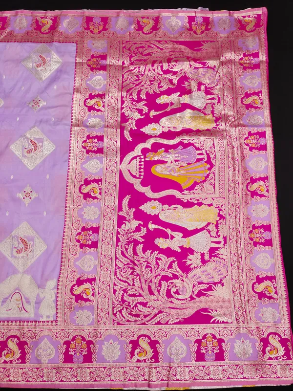 Lavender_And_Pink_Banarasi_Silk_Saree_And_Unstitched_Blouse_For_Women