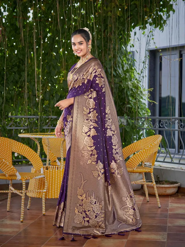 Wine_Golden_Floral_Silk_Saree_|_Designer_Wedding_Saree