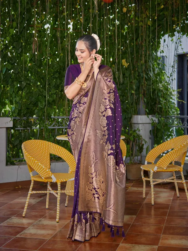 Wine_Golden_Floral_Silk_Saree_|_Designer_Wedding_Saree