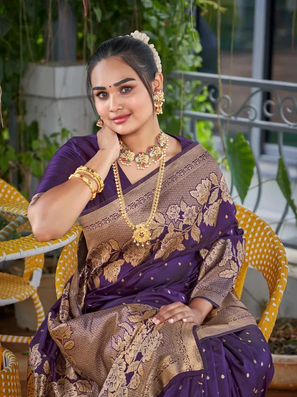 Wine_Golden_Floral_Silk_Saree_|_Designer_Wedding_Saree