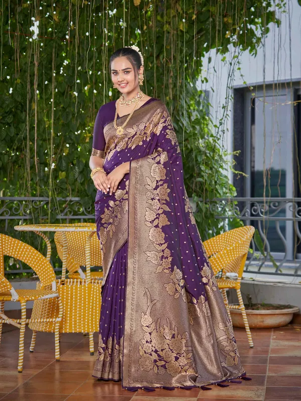 Wine_Golden_Floral_Silk_Saree_|_Designer_Wedding_Saree