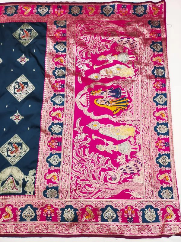 Petrol_And_Rani_Banarasi_Silk_Saree_And_Unstitched_Blouse_For_Women