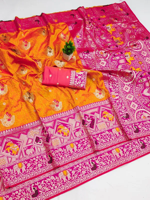 Pink_And_Orange_Woven_Saree_for_Women