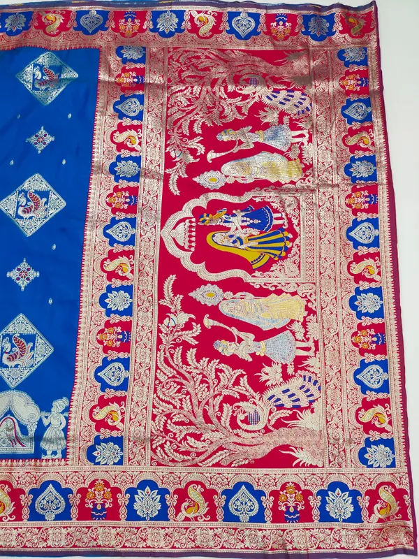 Royal_Blue_And_Rani_Banarasi_Silk_Saree_And_Unstitched_Blouse_For_Women