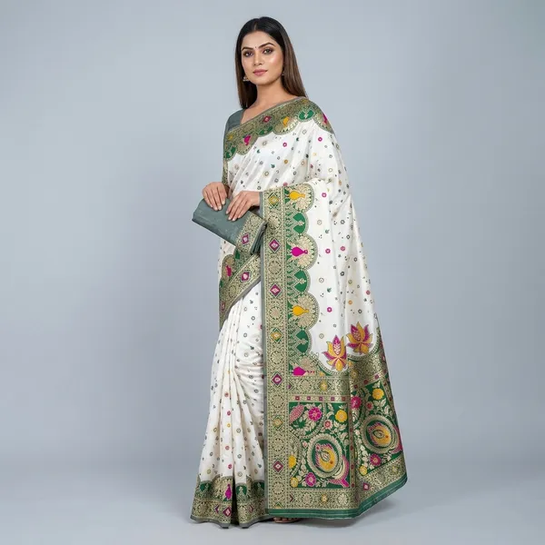 Green_Banarasi_Silk_Saree_And_Unstitched_Blouse_For_Women