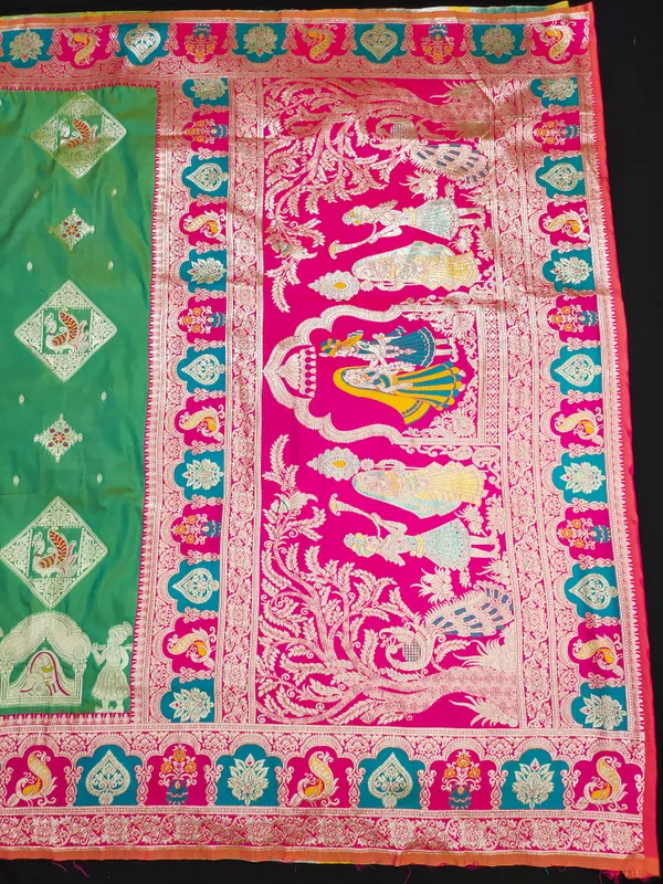 Firozi_Gold_And_Rani_Banarasi_Silk_Saree_And_Unstitched_Blouse_For_Women