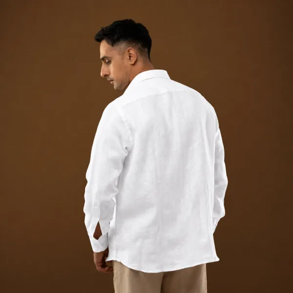 White_Linen_Plain_Regular_Collar_Regular_Fit_Shirt_For_Men