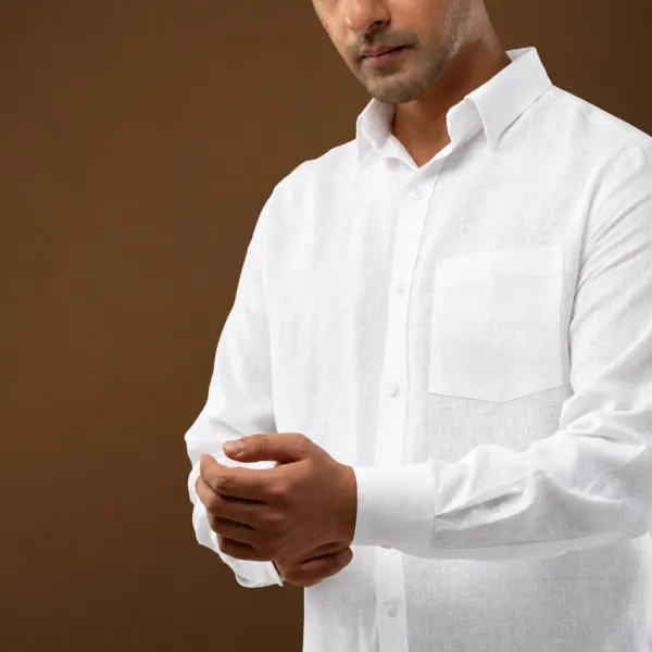 White_Linen_Plain_Regular_Collar_Regular_Fit_Shirt_For_Men