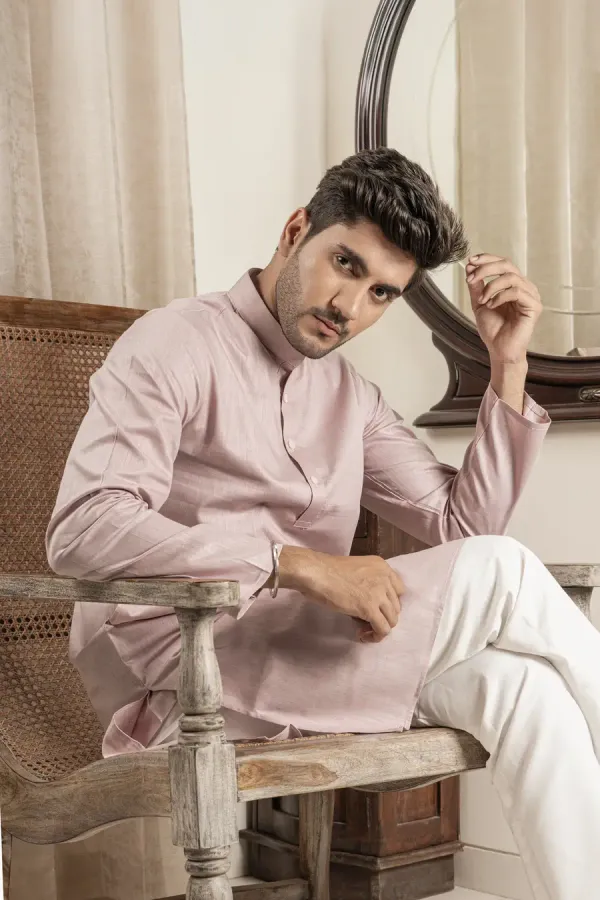 Dusty_Pink_Cotton_Linen_Mandarin_Collar_Long_Kurta_For_Men