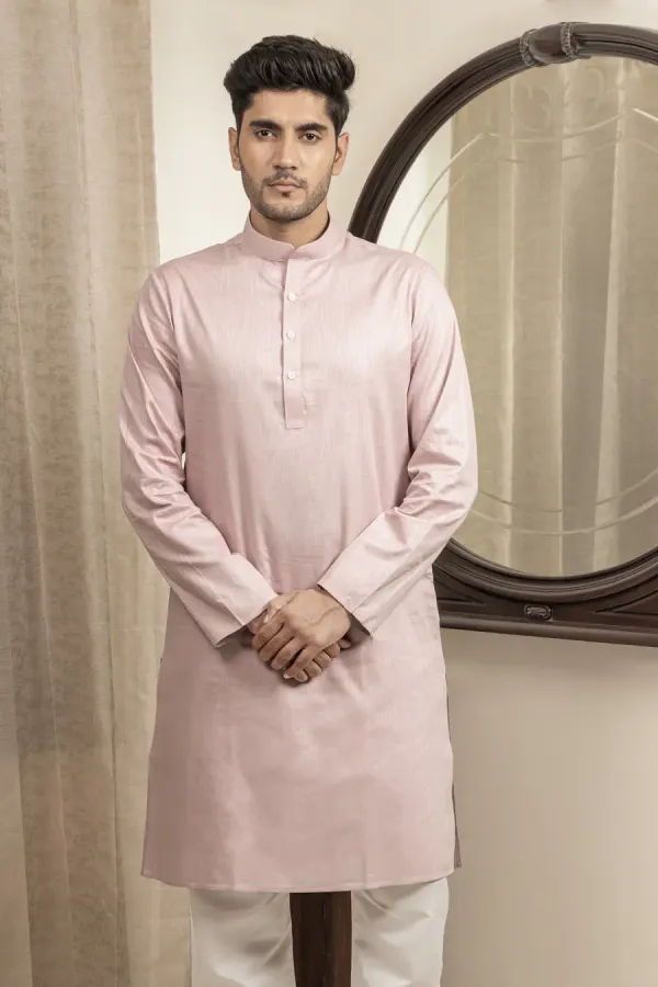 Dusty_Pink_Cotton_Linen_Mandarin_Collar_Long_Kurta_For_Men
