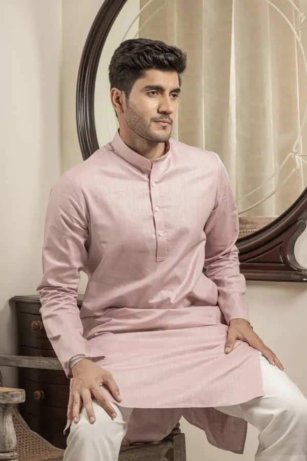 Dusty_Pink_Cotton_Linen_Mandarin_Collar_Long_Kurta_For_Men