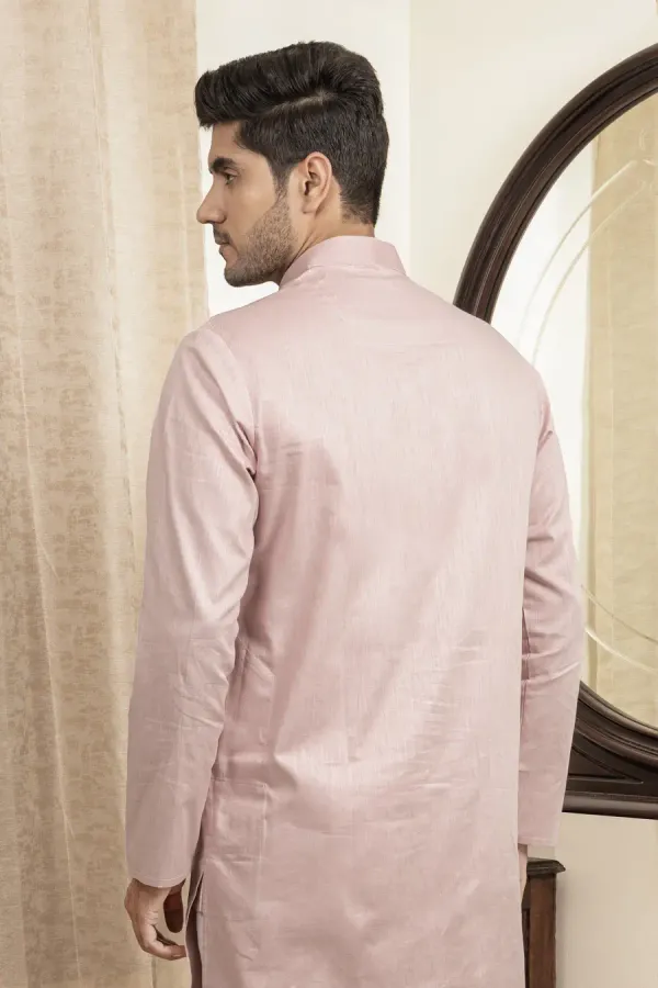 Dusty_Pink_Cotton_Linen_Mandarin_Collar_Long_Kurta_For_Men