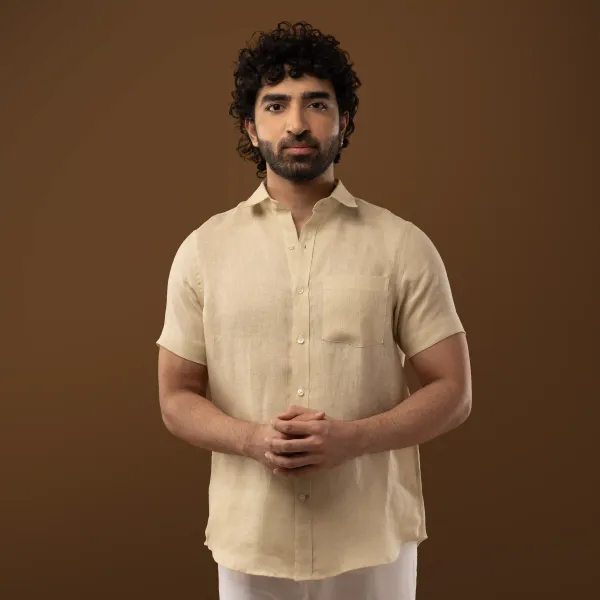 Sand_Beige_Linen_Regular_Fit_Half_Sleeve_Shirt_For_Men