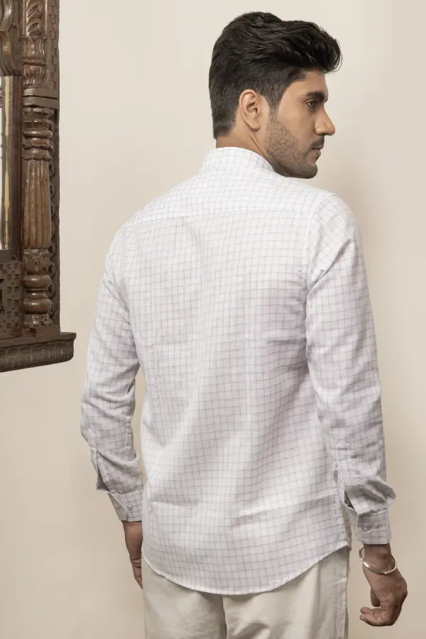 White_Cotton_Linen_Regular_Fit_Checked_Shirt_For_Men