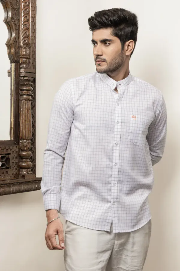 White_Cotton_Linen_Regular_Fit_Checked_Shirt_For_Men