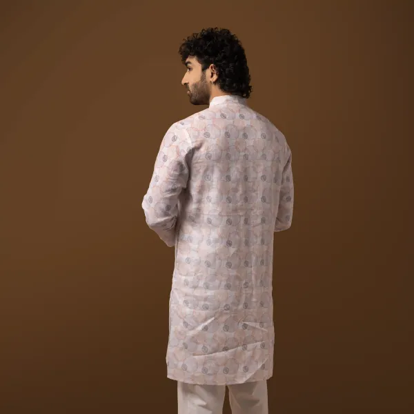 Ivory_Linen_Bloom_Printed_Regular_Fit_Long_Kurta_For_Men