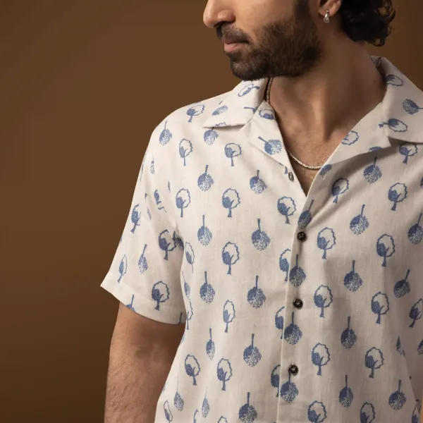 Indigo_Cotton_Linen_Grove_Print_Relaxed_Fit_Hawaiian_Shirt_For_Men