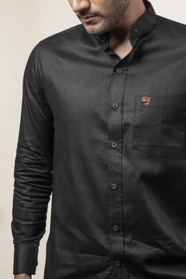 Black_Cotton_Linen_Plain_Regular_Fit_Shirt_For_Men
