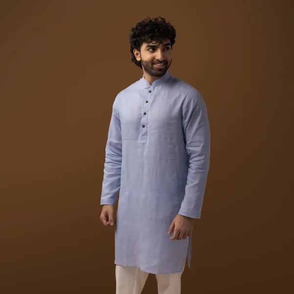 Blue_Linen_Regular_Fit_Long_Kurta_For_Men