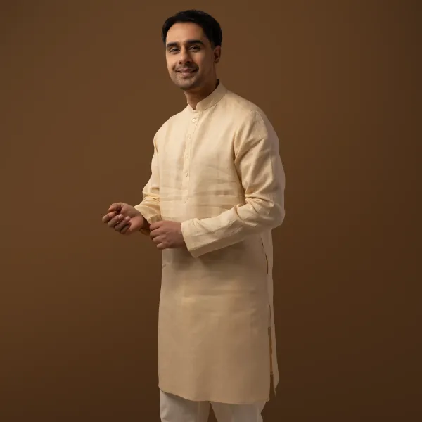 Ivory_Linen_Regular_Fit_Long_Kurta_For_Men