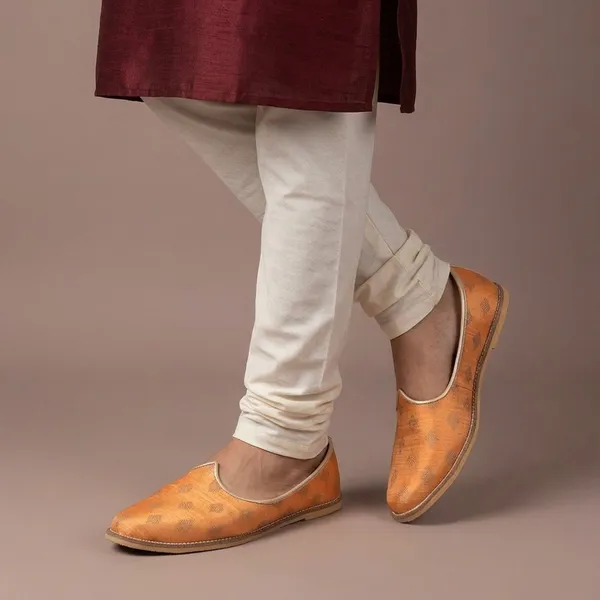 Orange_Leather_Butta_Print_Handcrafted_Jutti_For_Men