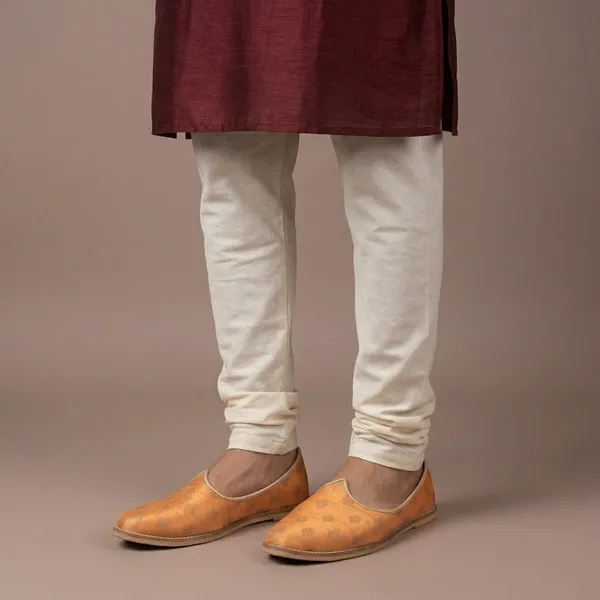 Orange_Leather_Butta_Print_Handcrafted_Jutti_For_Men