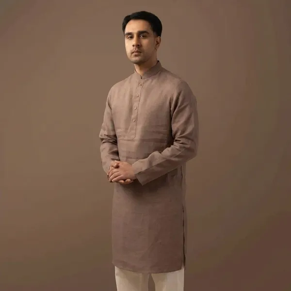 Mocha_Brown_Linen_Regular_Fit_Long_Kurta_For_Men